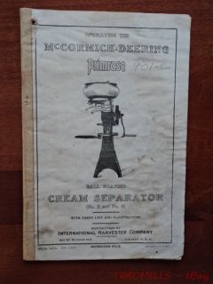1927 McCormick Deering Primrose Cream Separator Manual Vintage