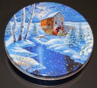 Cookie Candy TIN Winter Snow Creek Water Mill Round 7 Girl Scout