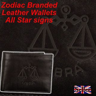 Zodiac Mens Boy Wallet Leather Embossed Astrology Birth Star Sign