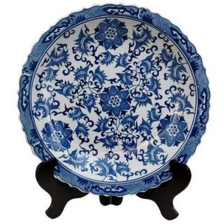 Oriental Furniture 14 Floral Blue & White Porcelain Plate