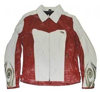 Womens Delmar Red & White Leather Jacket w Hiprotec Armor DELMAR