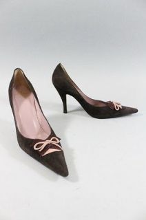 DELMAN Brown Pink Suede Pointed Toe Bow Detail Classic Pumps Sz 6