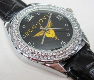 118 Diamond Crystal Leather Watch   Jon Bon Jovi Logo