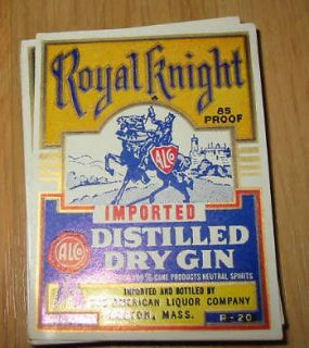 100 Old Royal Knight   Imported DRY GIN Bottle LABELS