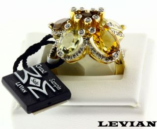 LEVIAN DIAMOND, SMOKEY TOPAZ & CITRINE RING IN 14K Y GOLD NEW SIZE 7