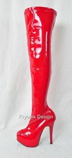 Devious shoes Teeze 3000 red patent platform stiletto thigh high boots