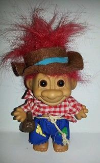 Berrie Troll Hillbilly Hobo Plaid Shirt Hat Pipe Red Hair Troll Doll
