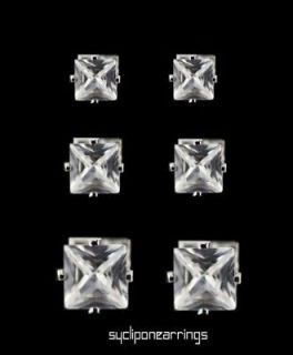 8mm square CZ clip on MAGNETIC earrings lady mens