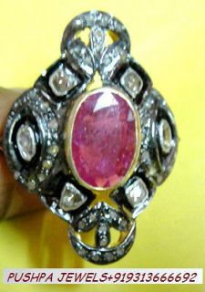 DAY GIFT VICTORIAN HANDMADE 3.24ct DIAMOND RUBY SILVER RING INDIA