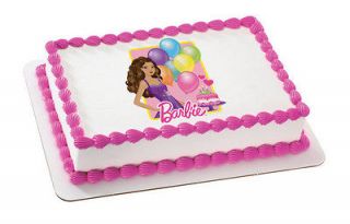 BARBIE   PARTY BALLOONS EDIBLE IMAGE CAKE/CUPCAKE/C OOKIE TOPPER FREE