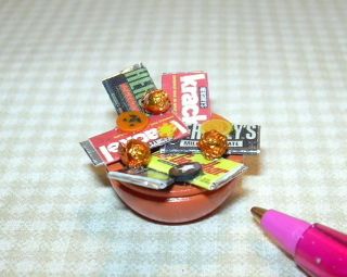 Miniature Orange Filled Halloween Candy Bowl DOLLHOUSE