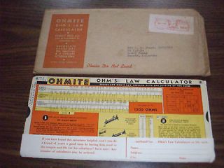 ohmite ohms law calculator w original cover n postage stamp slide