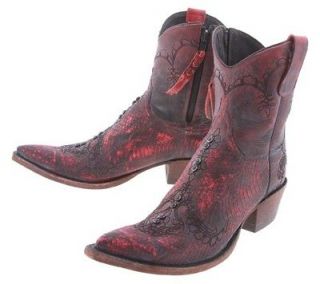 Lucchese Diva Cowboy Boots Red Stonewashed Snake Skin Side Zip Womens