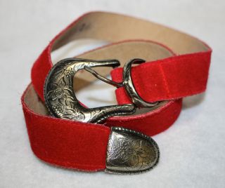 98 VOICE Red suede leather belt with medal buckle made in Italy