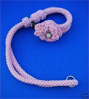 Dog Collar/Short Lead Pink Crocheted Rhinestone New