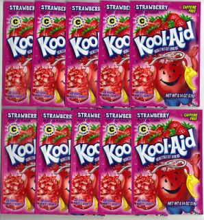 10 packets of KOOL AID drink mix: STRAWBERRY flavor, TEN packs