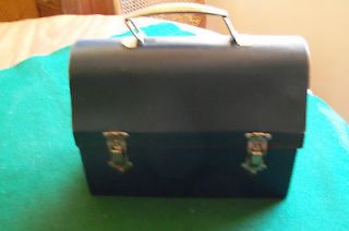 Old 1940 Blue Metal Lunch Box with Metal Handle
