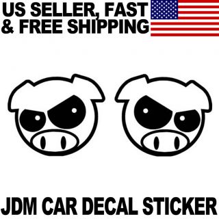 2x Black 4 JDM Euro Pig Head Drifting Car Bumper Gas Cap Decal Vinyl