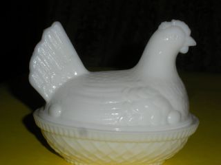 Vintage Imperial Milk Glass Nesting Chicken Covered Box, NICE