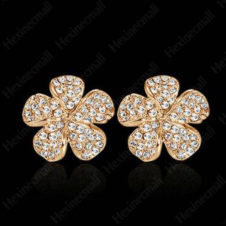 Gold Plated Ear Pin Use Swarovski Crystal Pistil Flower Studs Earring