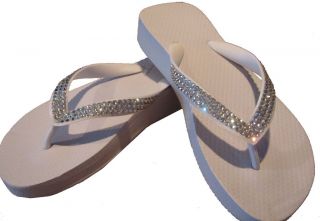 Rhinestone white bridal flip flop sandals   flats and wedges available
