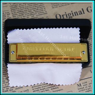 Huang 105 Golden shinning harmonica Diatonic key C Frontier harp blues