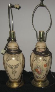 COLLECTIBLE HAND PAINTED LUSTER GINGER JAR PORCELAIN LAMPS FLORAL GOLD