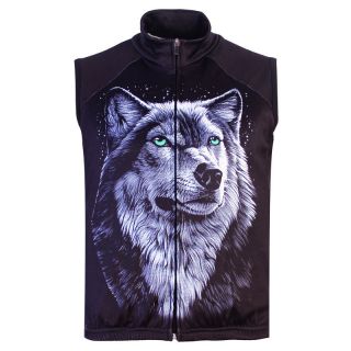 Mens Wild Wolf Printed Gothic Punk Casual Fleece Bodywarmer Gilet