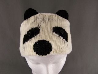 panda bear face knit ear warmer muff head wrap hat headband fleece