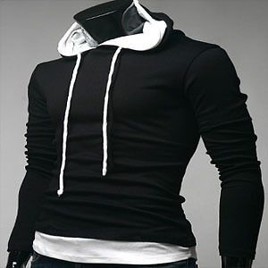 Mens Double string hoodie Casual T shirt _(Black, Size XL)On Sale
