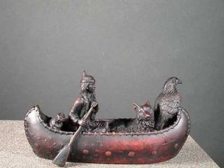 Spirit Canoe Indian Eagle & Wolf Bone Resin Figurine