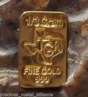 GOLD 1/3 GRAM GR G 24K PURE TGR PREMIUM BULLION BAR 999.9 FINE