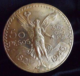 1921 1945 Choice Uncircualted Gold 50 Pesos 37.5 grams 