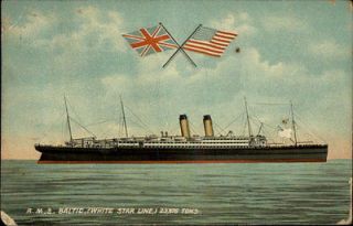 RMS Baltic White Star Line Ship British & US Flag c1910 Postcard