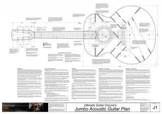 Guitar Plans   Jumbo Acoustic 6 String   4 Pages   VERY Detailed   CD