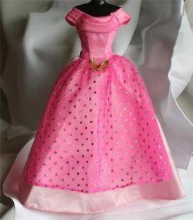 Barbie doll pink & gold dress gown glitter metallice overlay off