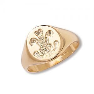 Mens 9ct 9k Gold Celtic Prince of Wales Feathers Medium Crest Signet