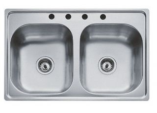 Steel 33 inch Top Mount Double Bowl 4 Hole Kitchen Sink 533 483