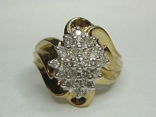 ESTATE DIAMOND WATERFALL STYLE CLUSTER RING SOLID 10 KT YELLOW GOLD