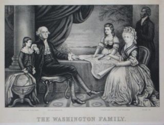 Original 1872 Currier & Ives Lithograph GEORGE WASHINGTON Family Slave