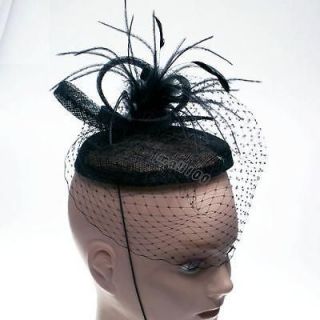 Black Sinamay Feather Formal Hat Fascinator Headpiece