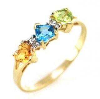 Blue Topaz Peridot Citrine Diamond Solid Yellow 9K 9KT Gold Ring