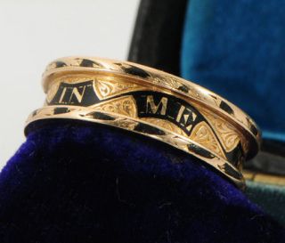 Victorian 18 Ct Gold Enamel Named Haywood Mourning Ring 1873