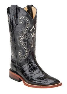 Ferrini Ladies Black Print Gator Boots S Toe 90793 04