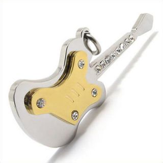 Newly listed Gold Silver Tone CZ Stainless Steel Guitar Pendant Mens