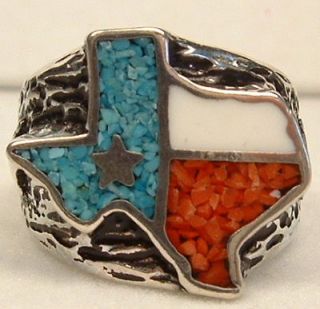 SOUTHWEST TURQUOISE CORAL INLAY TEXAS MENS RING SZ.12