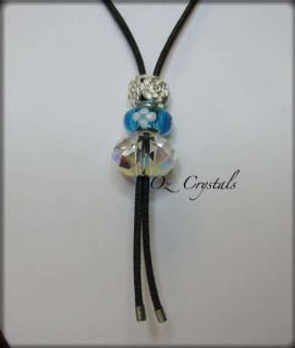 Lariet Necklace Swarovski Crystal, Murano Glass Charm, Sterling Silver