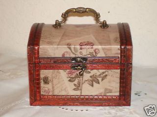 NEW! Wood Decorative Storage Box Mauve Rose; Handsome Bronze Handle
