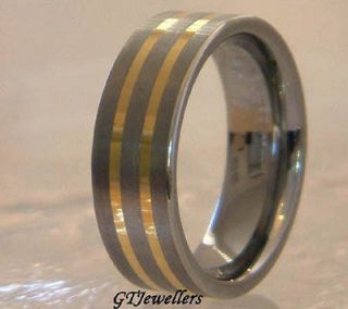 18K Gold TWIN BAND Tungsten Carbide WEDDING Ring