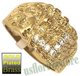 Mens Modern Nugget CZ 18kt Gold Plated Fashion Ring